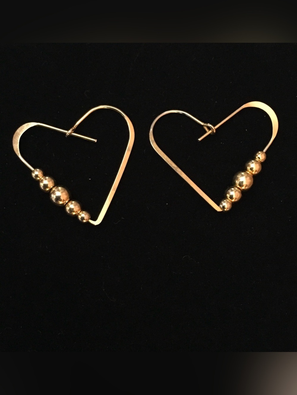 Vintage 90s Gold Plated Beaded Open Heart Hoop Pull Through Threader Earrings